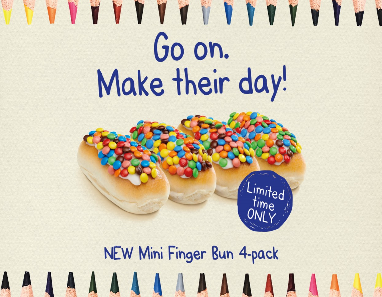 Bakers Delight ad promoting bread rolls topped with M&Ms as kids' lunch