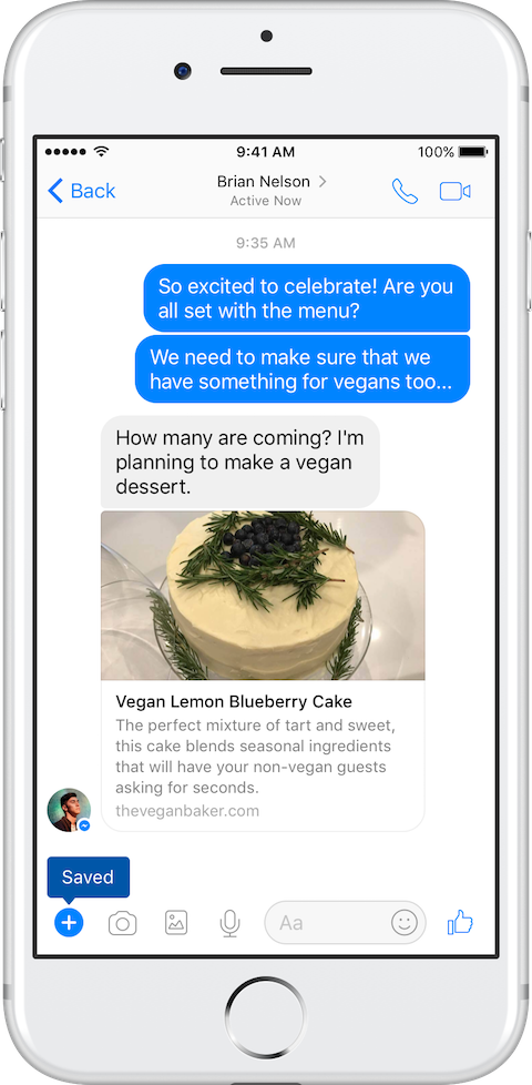 Facebook AI Messenger suggestion