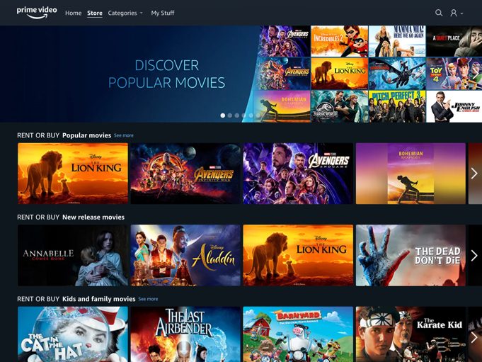 Amazon Prime Video makes films available to rent and purchase through