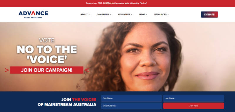 Advance's website campaigning against The Voice.
